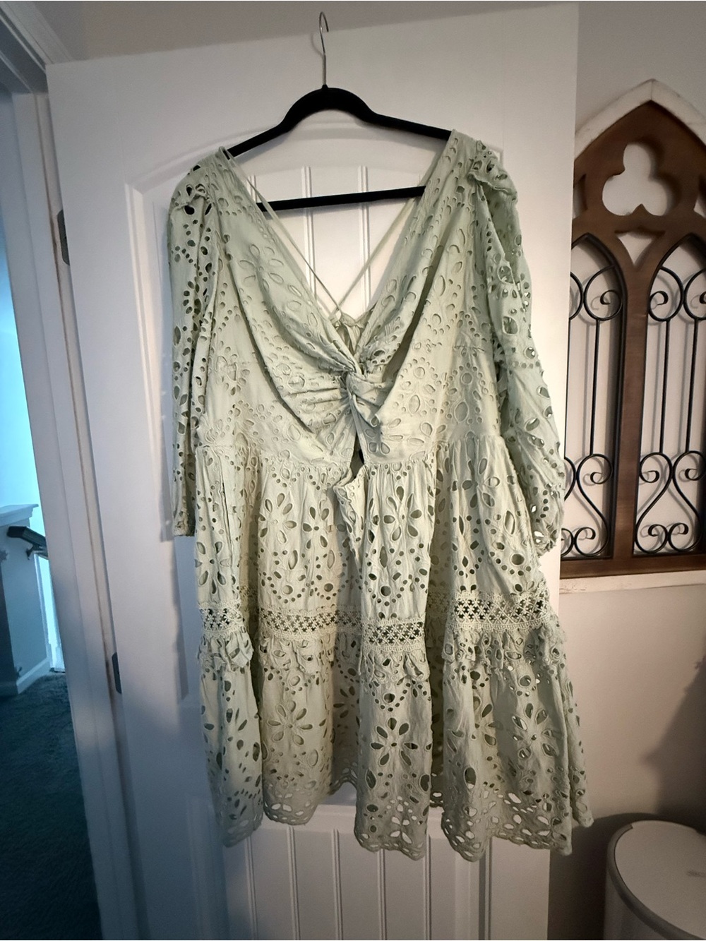 ASOS Curve Light Sage Eyelet Tie-Back Dress